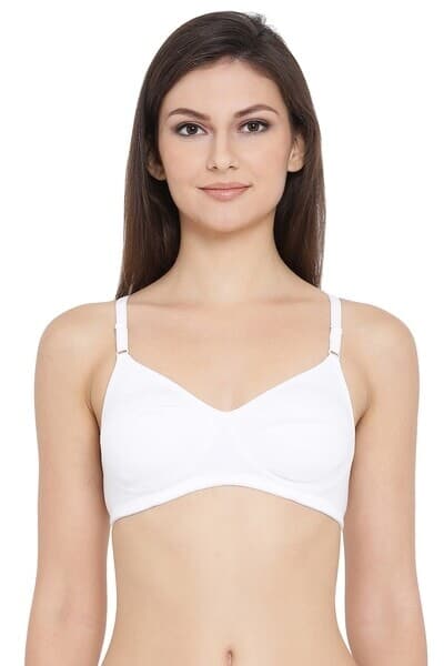 Non-Padded Non-Wired Full Coverage Bra with Double Layered Cups In Blue -  Cotton Rich