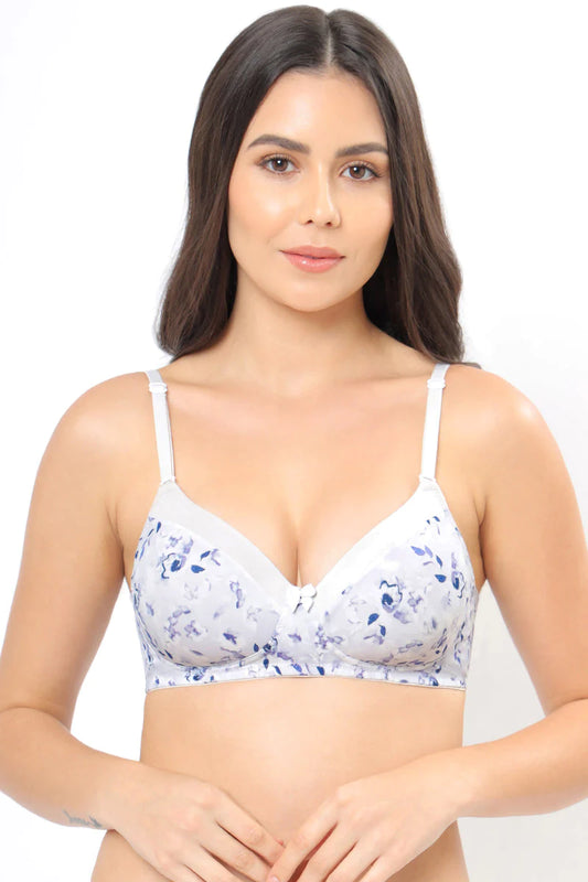 Cotton Casuals Padded Non-Wired Printed T-Shirt Bra - Sesame