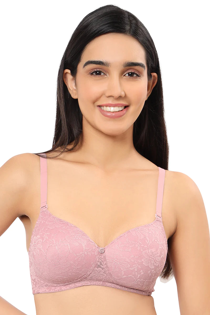 Buy Amante Satin Edge Padded Wired High Coverage Bra - Pink (32B