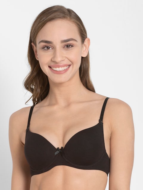 Buy Jockey 1245 Seamless Underwired Padded T-Shirt Bra With Detachable  Straps Black 32B Online at Low Prices in India at
