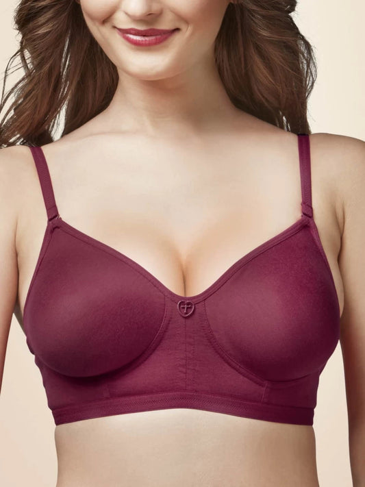 Minimizer Maroon Trylo full coverage, Full support bra, minimizer, non - padded bra, non wired bra, T-shirt Bra - bare essentials