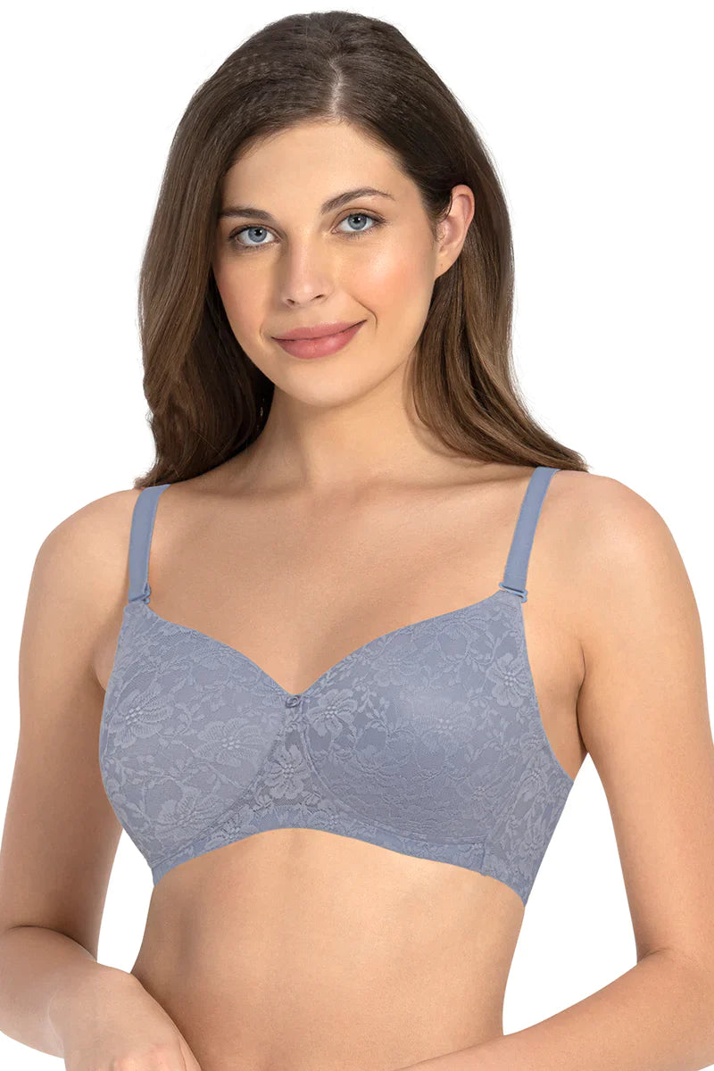 Buy Amante Lace Magic Single Layered Non Wired Full Coverage Lace Bra -  White at Rs.662 online
