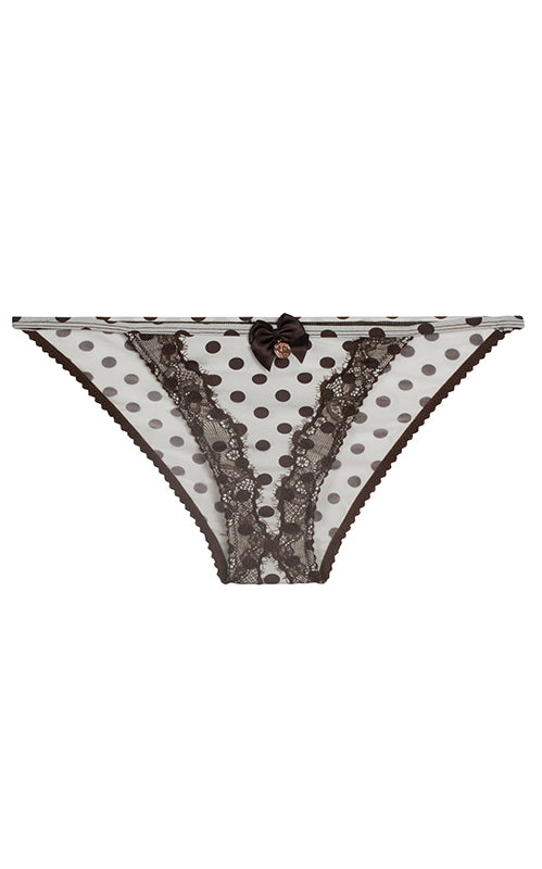 Arya Leya - Ode to Polka Dots Tanga - White/Brown Aria Leya, bridal, Bridal Collection, Designer collection, featured, Low Rise, Panties, polka dots, Tanga, Women's briefs, Women's underwear 